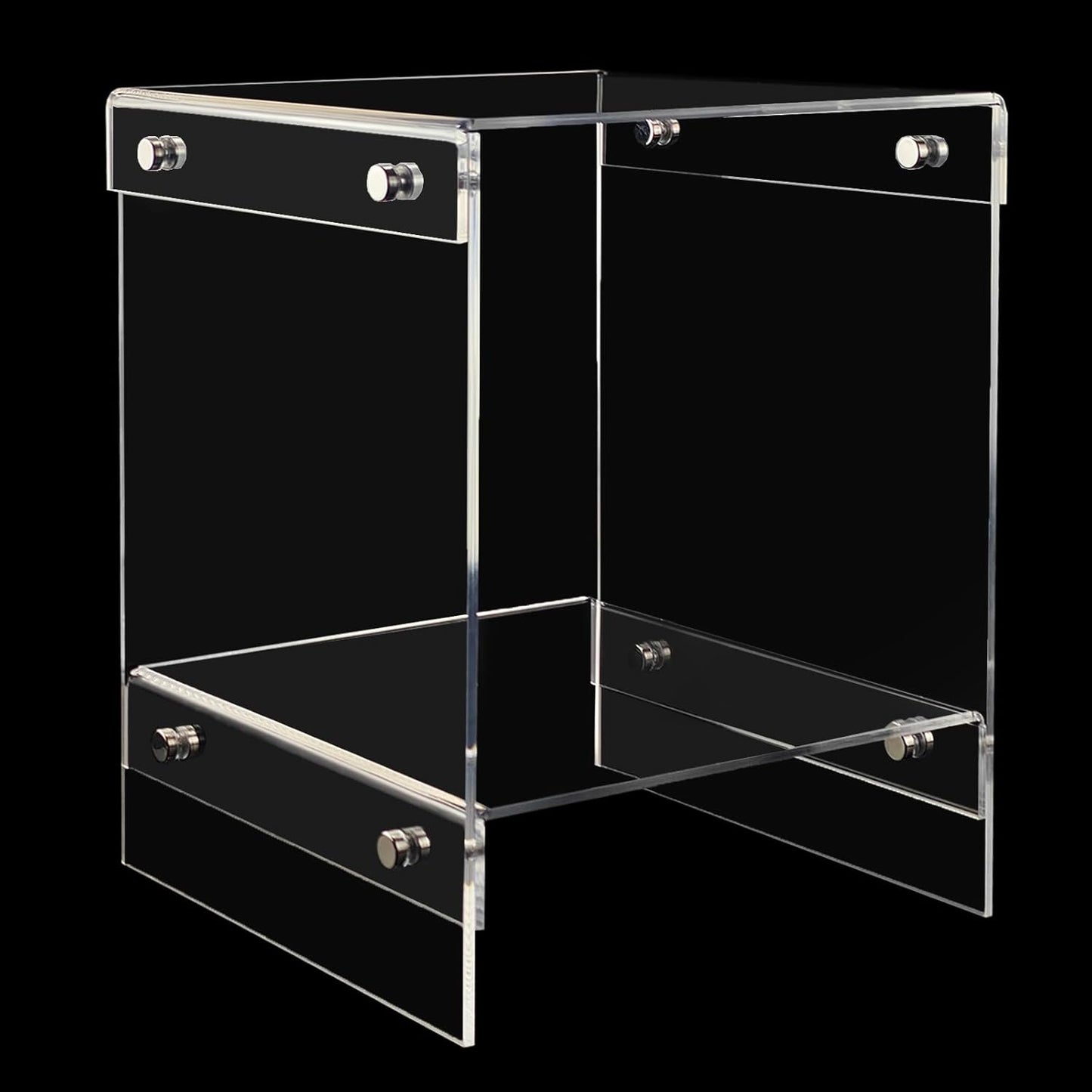 Small Acrylic End Table,Acrylic Side Table for Small Space,Transparent Bedside Table for Office,Clear Nightstand End Table with Storage Shelf for Living Room Bedroom Store(11.9x11.9x15.74)