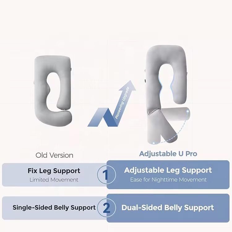BLOOMNEST Pregnancy Pillow for Sleeping 57 Inch U-Shaped Full Body Maternity Pillow with Removable Cover All-Around Support for Back, Belly, Hips & Legs Grey