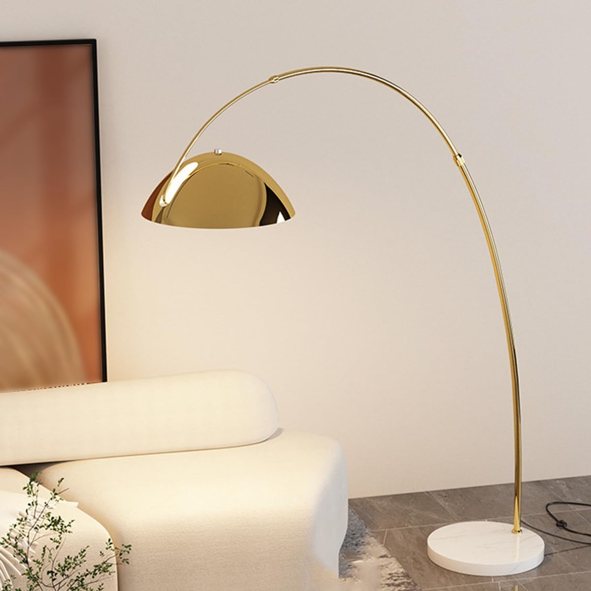 Arc Floor Lamps for Living Room Adjustable Height Standing Lamp Black Polishing Metal Floor Lamp Modern Tall Reading Lamp with Marble Base Over Couch Lamp for Bedroom Study Room Office