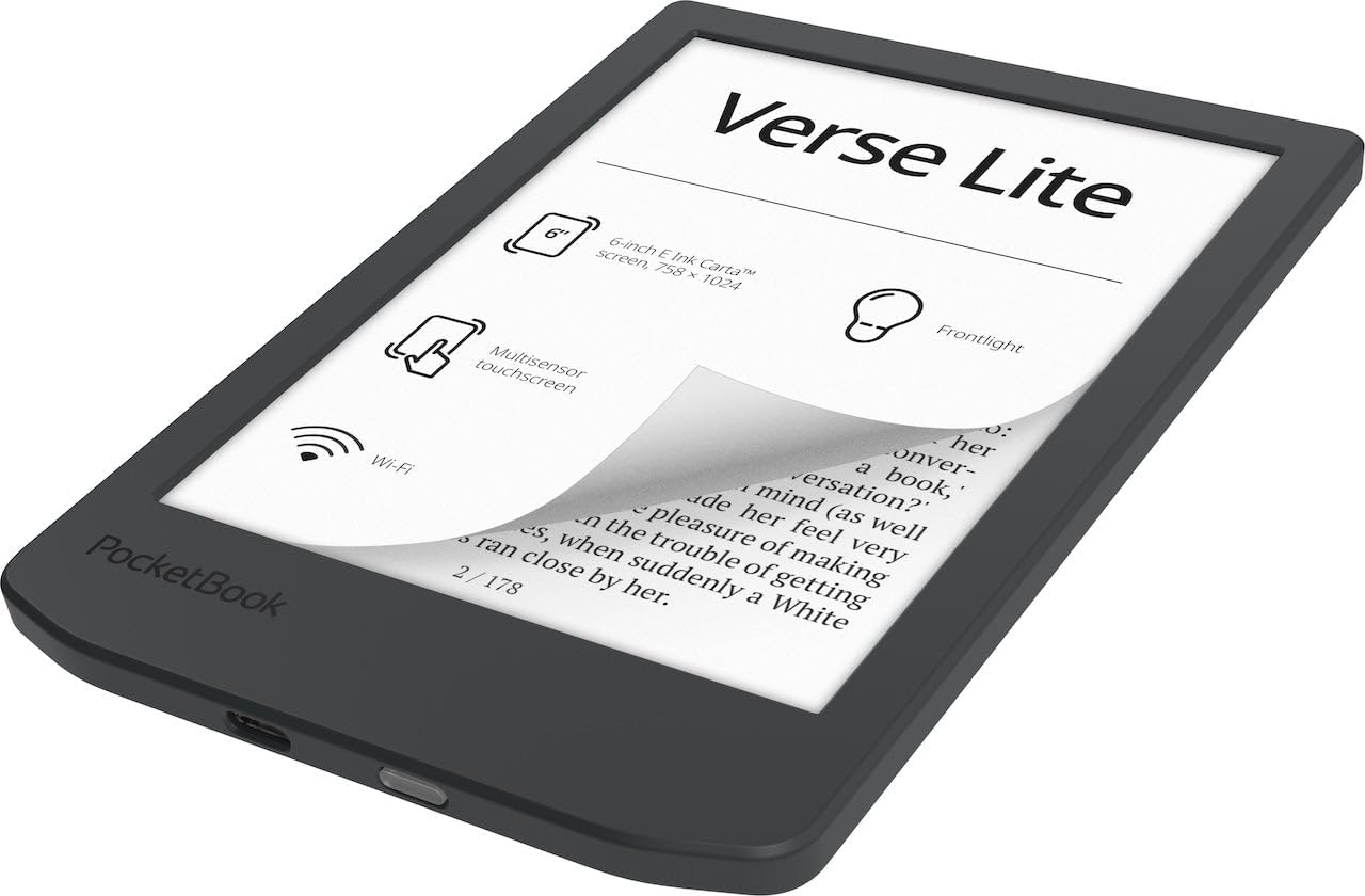 PocketBook Verse Lite – 6" E-Ink Carta Touchscreen eReader with Frontlight | Eye-Friendly, Glare-Free Display | Wi-Fi | Supports 25 Formats incl. DRM | Compact & Lightweight