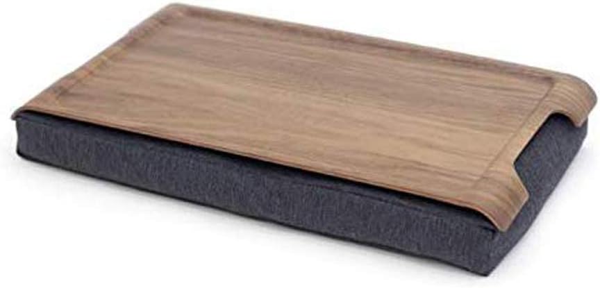 Mini Multi-Purpose Laptray, Anti-Slip, Walnut Wood, Salt and Pepper Gray Cushion