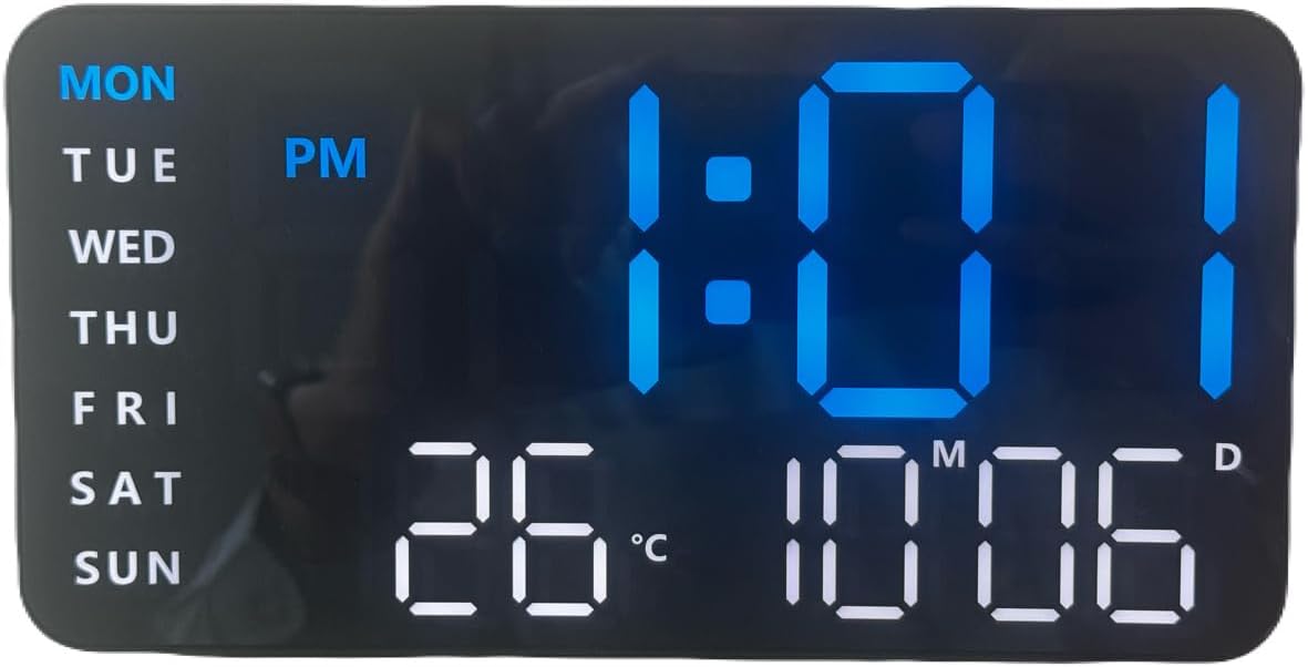 Vortex 6659 Automatic DST Adjustment, Large LED Display, Shows time, Date, and Temperature, Night Light, auto Brightness Adjustment, wall-mountable or Tabletop LED Digital Clock