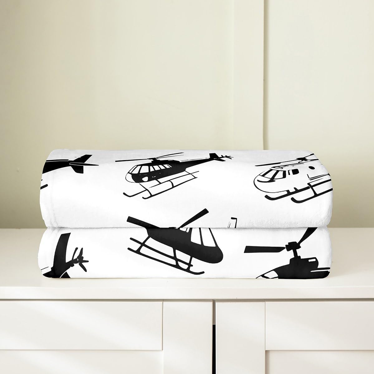 Feelyou Helicopter Flannel Fleece Throw Blanket Throw 50"x60" Black White for Boys Teens Airplane Print Plush Blanket Aircraft Flying All Season Bed Blanket