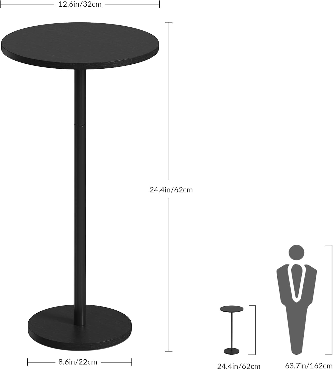 Small Round Side Table, Drink Tables for Narrow Spaces, Pedestal End Table Stand for Living Room, Modern Black Small Nightstand for Bedside, Round Table for Bedroom Sofa-Side