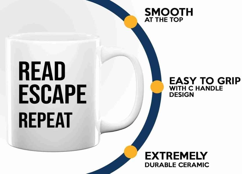 Book Lover Coffee Mug 11oz White -read escape repeat - Book Lovers Gifts Book Reader Gifts Book Club Gifts Book Reading Cup Reading Gifts
