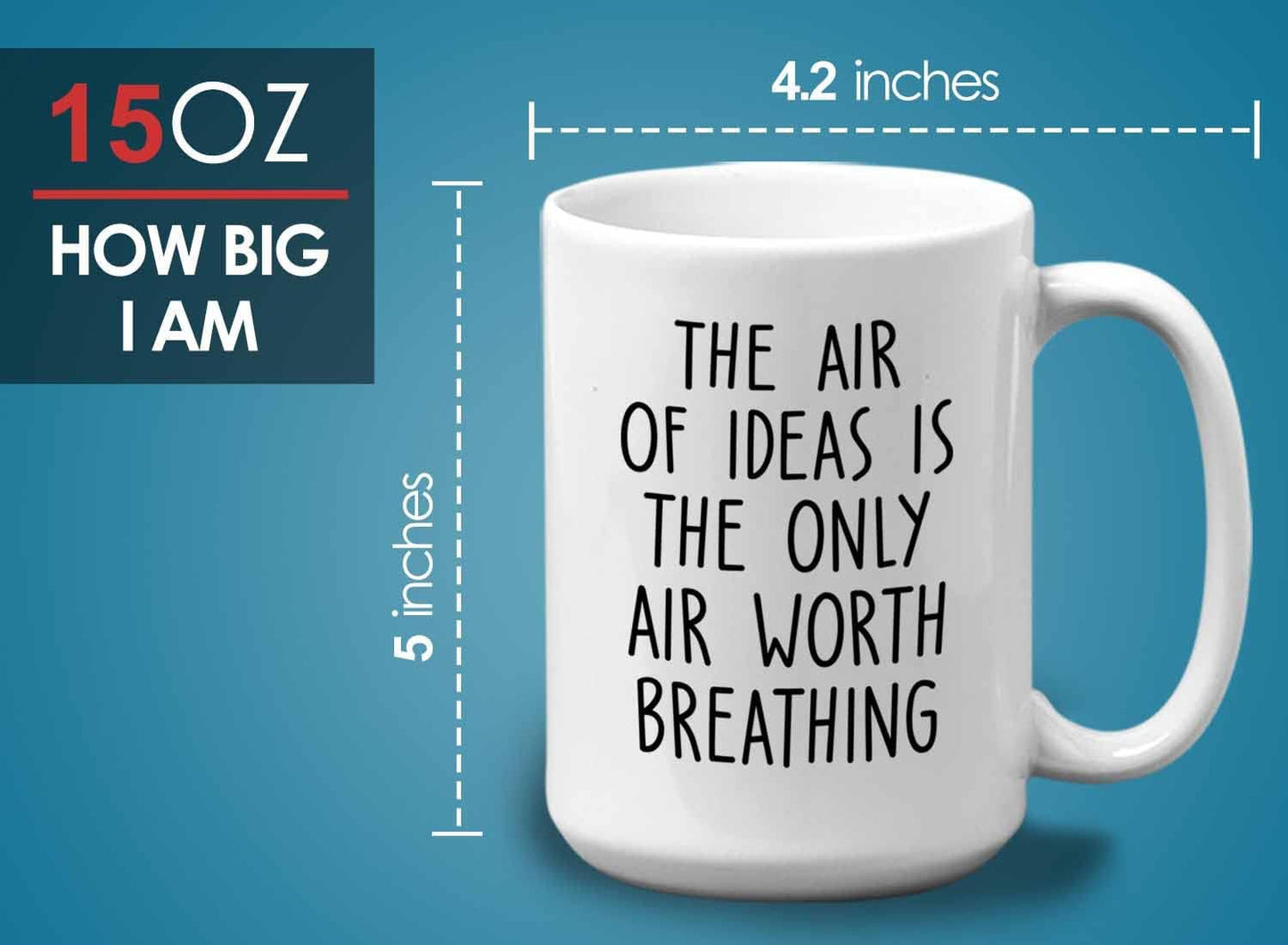 Bubble Hugs Writer Coffee Mug 15oz White - The air of ideas is the only air worth breathing - Reading Book Lover for Bookworm Bibliophile Librarians Author Readers Bookish
