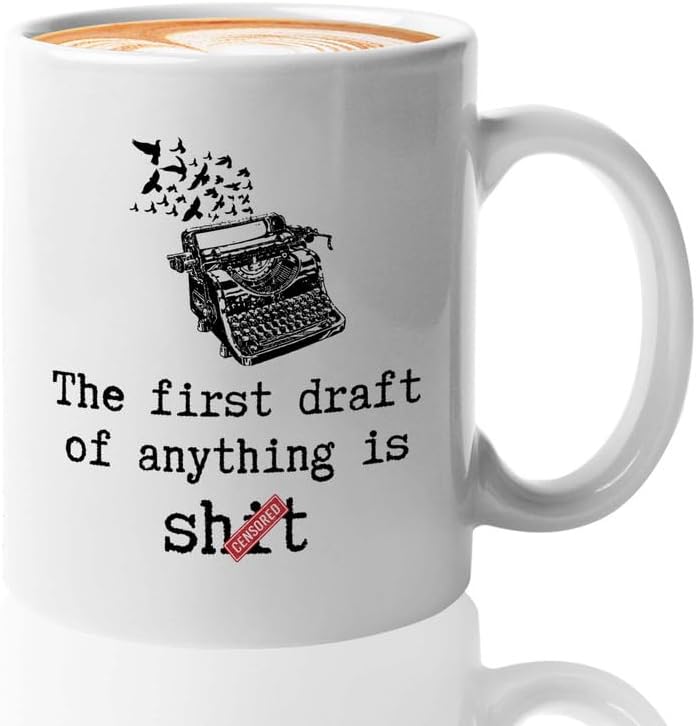Writer Coffee Mug 11oz White - The First Draft - Funny Author Gift To Book Lover Bookish Bookworm Writing Sarcasm Poetry Novelist Journalist