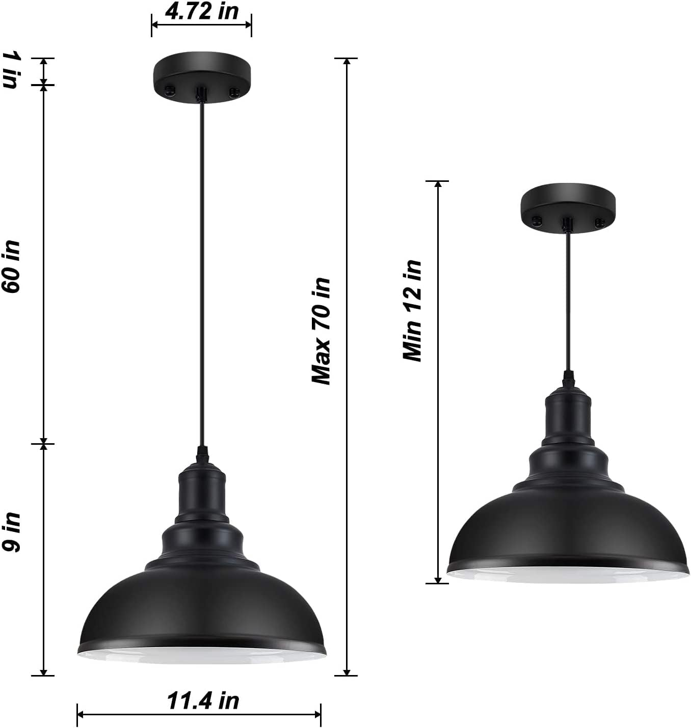 2PCS Pendant Lighting, Vintage Industrial Fixtures, Black Metal Chandelier Lights, Ceiling Lamp for Kitchen Home Island Dining Room Bedroom, 11.4 inches