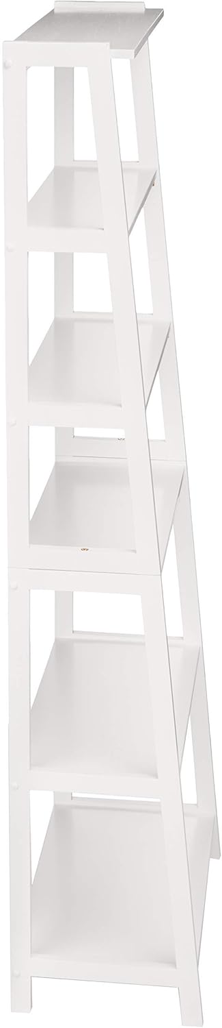 Amazon Basics 5-Tier Sturdy Rubberwood Ladder Bookshelf, Freestanding Storage Organizer Bookcase, Display Shelf for Small Space, White, 25.98" W x 74.48" H x 15.03" D