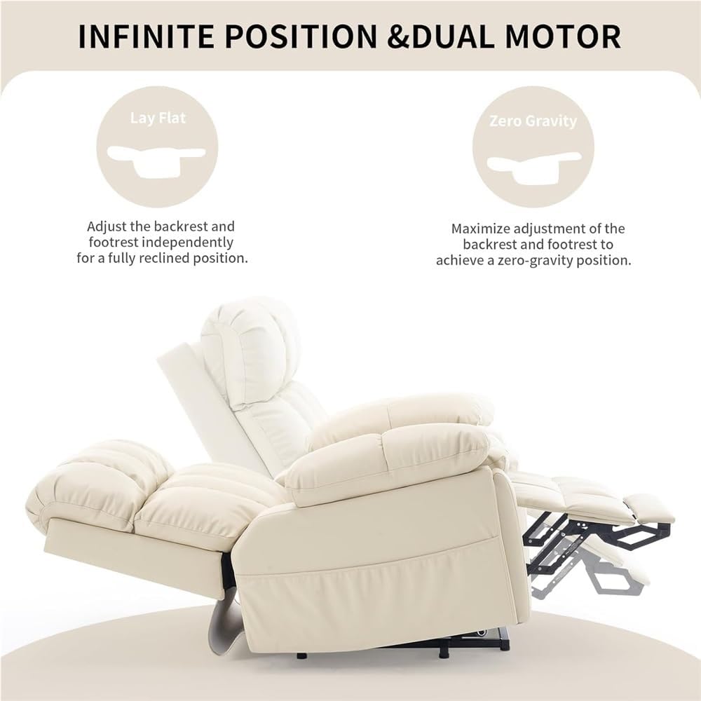 Extra Wide Lay Flat Power Lift Recliner Chair, Electric Recliner with Adjustable Headrest and Extended Footrest, Heat Massage, USB-C Ports, Hidden Cup Holders, Storage