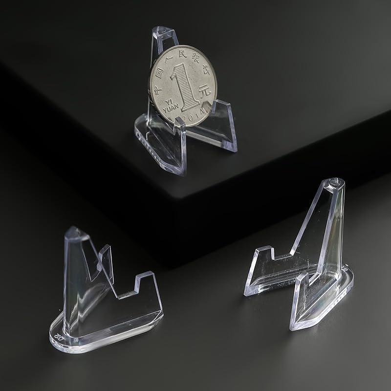 10Pcs Mini Acrylic Display Easel Stands, Acrylic Clear Coin Stands, Clear Card and Coin Holders for Collectibles