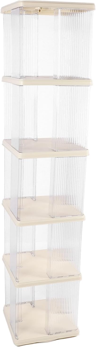 Luqeeg Clear Rotating Bookshelf, 360 Display Corner Bookshelf, Floor Standing Bookcase Storage Rack for Bedroom, Living Room, Study Room for Accessorizing, Organizing, Storing (Square 5 Tier)