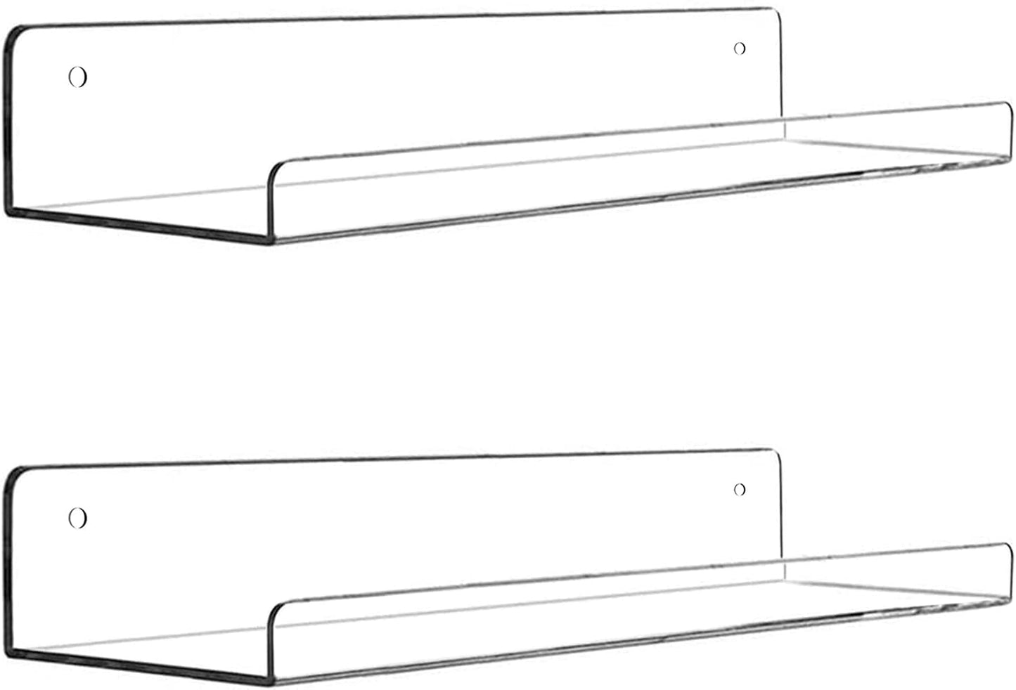 Acrylic Floating Wall Ledge Shelf, Clear Bathroom Storage Shelves Display,Acrylic 15" Invisible Bookshelf (2pack)
