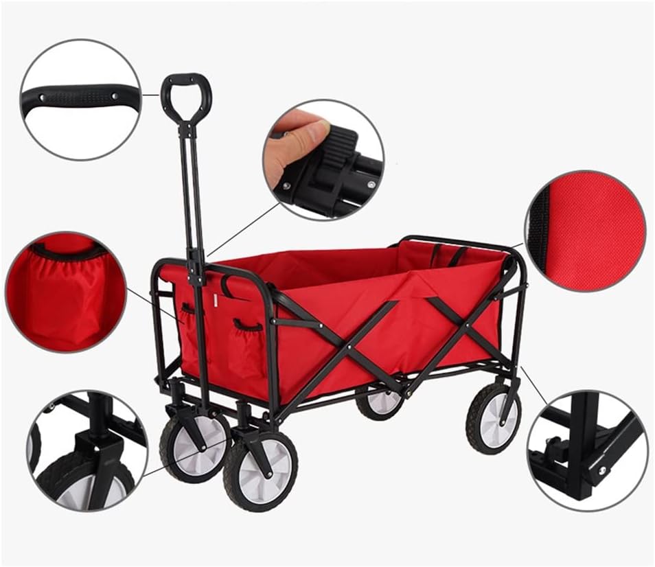 Portable Utility Wagon Home Garden Wagon Cart with Storage Basket Folding Cart Camping Cart Outdoor Wagon 4 Wheels Beach Trolley (Color : Black)
