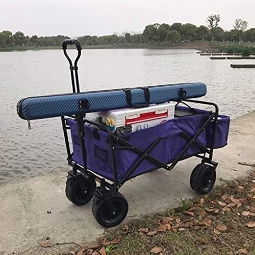 Portable Camping Cart,Outdoor Foldiutility Wagon Outdoor Utility Wagon, Picnic Campicart with Storage Basket, Adjustable Handle, Load-Bea100Kg/220Lbs/Black