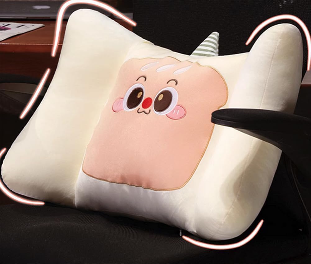 Cute Office Chair Lumbar Support Pillow Soft Sofa Reading Back Cushion Bed Resting Backrest Pillow Car Waist Cushion (Bread, 55×35CM/21.65"×13.8")