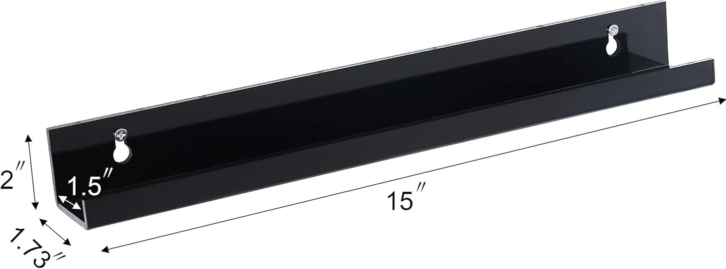 Sooyee 6 Pack Book Shelves,15 Inch Floating Shelf Display Shelf,Acrylic Shelves for Wall,Reading Nook,Funko Pop Display Case,Corner Floating Shelves Black