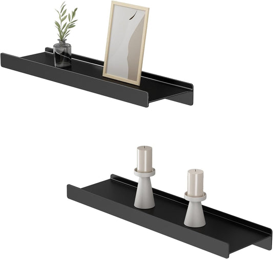 Danpoo Black Floating Shelves for Wall Metal Shelf Wall Mounted Shelves for Bathroom Small Shelves,16 inch