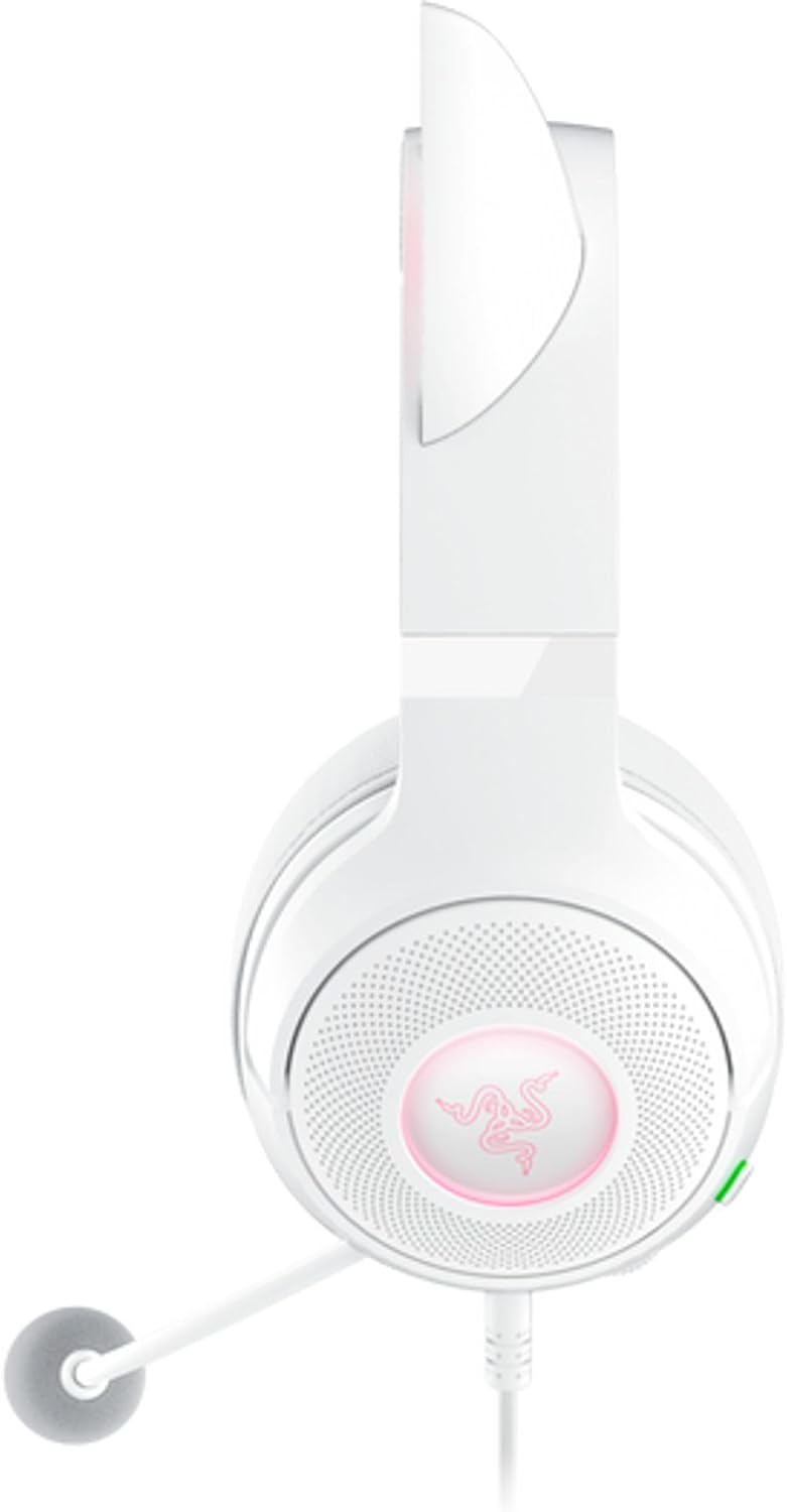 Razer Kraken Kitty V2 USB Wired Headset: Chroma RGB Kitty Ears - Stream Reactive Lighting - HyperClear Cardioid Mic - 40 mm Drivers - 7.1 Surround Sound - Comfortable Ear Cushions - White