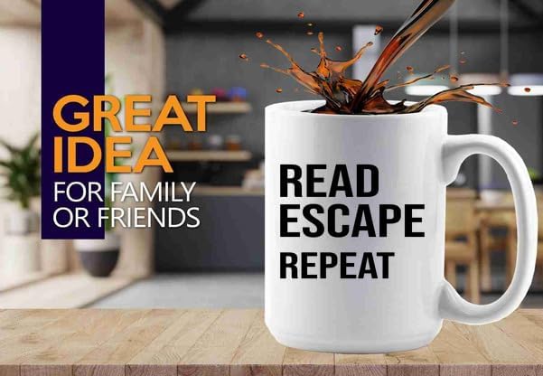 Book Lover Coffee Mug 15oz White -read escape repeat - Book Lovers Gifts Book Reader Gifts Book Club Gifts Book Reading Cup Reading Gifts
