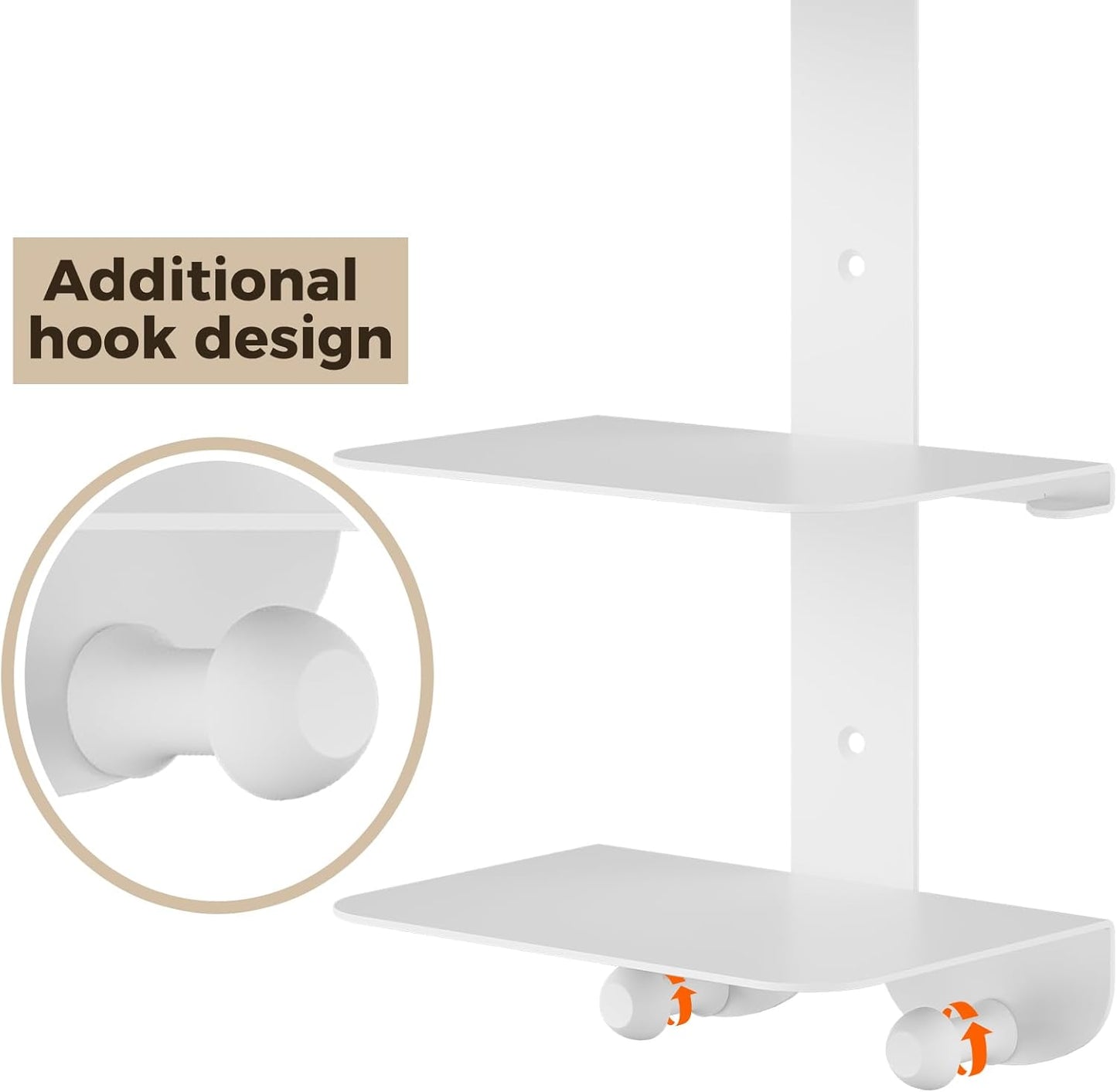 Vertical Spine Metal Tower for Wall Mounted Set of 2, 6 Tier Invisible Floating Bookshelf Coat Rack with 4 Hooks, Heavy-Duty Hanging Book Shelf for Home Office (2, White)
