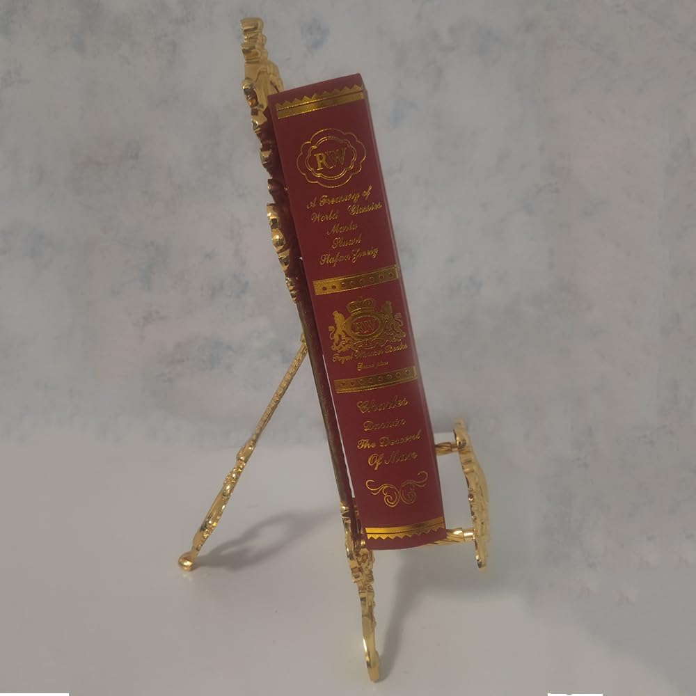 Vintage Cookbook Stand, Easel Stand, Metal Book Holder, Plaque Stand, Plate Holder Display Stand, Picture Frame Stand, Home Decor, for Reading Prayer Chapel, Golden
