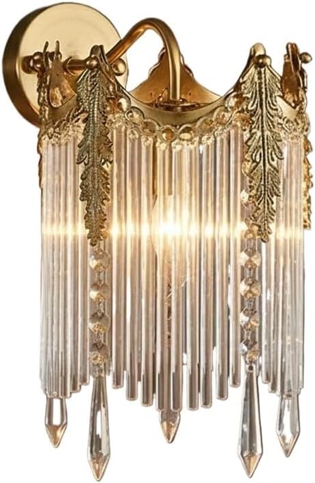 Bedside Wall Lamp, Crystal Wall Sconce, Gold Brass Wall Light with Cascading Crystals for Bedroom, Living Room, Hallway, Entryway, Hotel, Villa, European Style, Guest Suite Surface