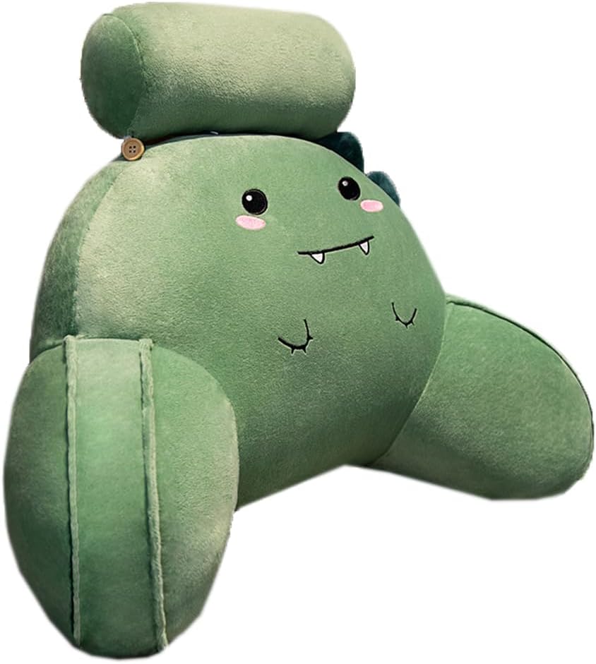 Tingting's Dream Cartoon Office Lumbar Support Pillow Sofa Bed Rest Reading Pillow Cute Bed Sleeping Neck Cushion Soft Rest Chair Pillow (Green Dinosaur, 60×35×20CM/23.6"×13.8"×7.87")