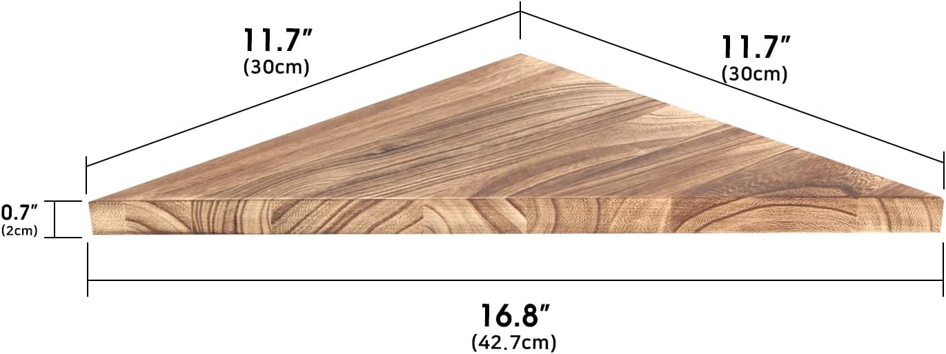 Wall Mounted Rustic Wood Straight Edge Corner Shelf Storage Rack, Bookcase, Floating Shelves Home Decor for Bedroom, Living Room, Office and Kitchen, Set of 3 (Straight Edge)