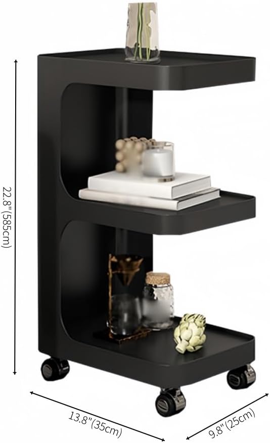 E-Shaped 3-Tier Sofa Side Table with Storage - Rolling Iron Corner Table for Small Spaces, Living Room, Apartment, Studio & Reading Nook