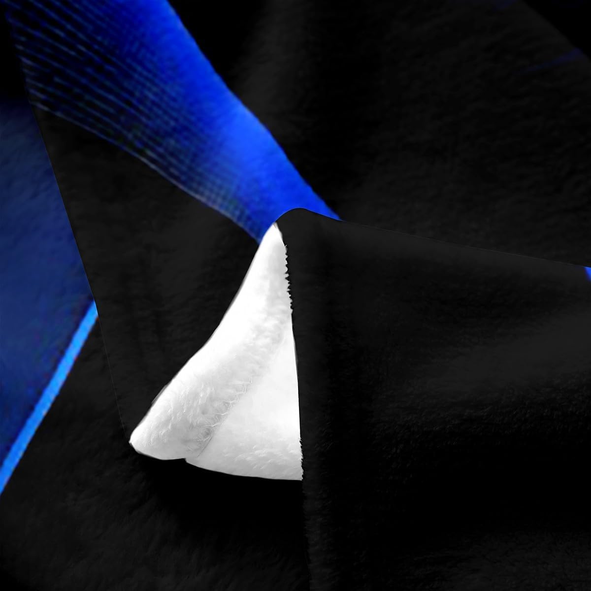Erosebridal Royal Blue Black Honeycomb Fleece Blanket Queen 90x90,Neon Lights Hexagon Throw Blanket for Teens Adult,Striped Curve Lines Fuzzy Blanket,Ombre Glowing Stripes Sherpa Blanket