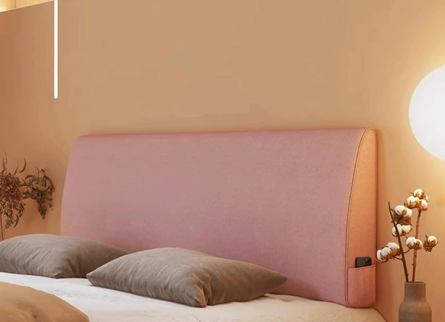 Large Cotton Linen Headboard Bed Backrest Pillow Filled Soft Wedge Cushion Wall Pillows Positioning Support Reading Pillow(Size:Paste 72.8"/185cm,Color:Pale Pink)
