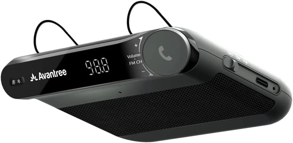 Avantree Roadtrip - Car Bluetooth Speaker & Wireless FM Transmitter Kit 2-in-1 for Streaming Cell Phone Audio to Car Speaker with Hands-Free 6W Speakers, Built-in Mic, and Long 22hr Playtime