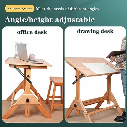 Drawing Tilting Tablet,Drafting Table,Solid Wood Drafting Table Writing Desk Studio Desk,Art Craft Table with Adjustable Height and Tiltable Tabletop for Artwork, Graphic Design, Reading