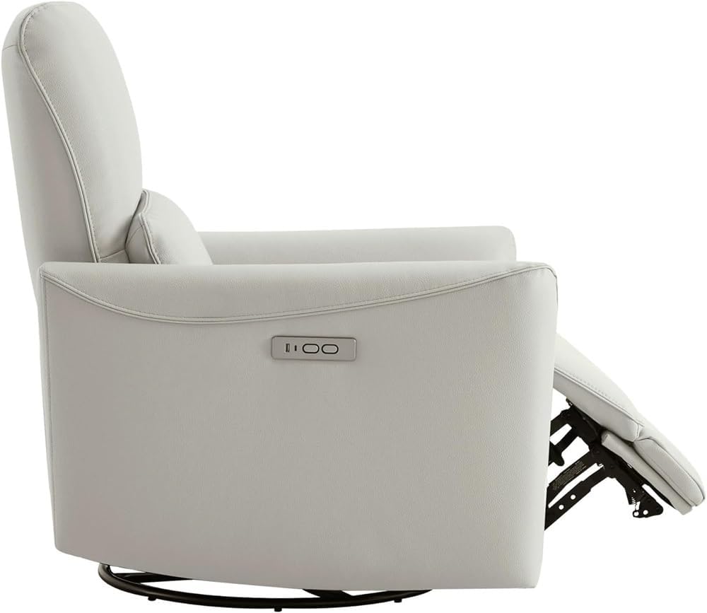 Power Swivel Glider Recliner with Lumbar Support – Electric Reclining Chair with USB & Type-C Ports, Ergonomic Breathable Leather, Comfort for Living Room