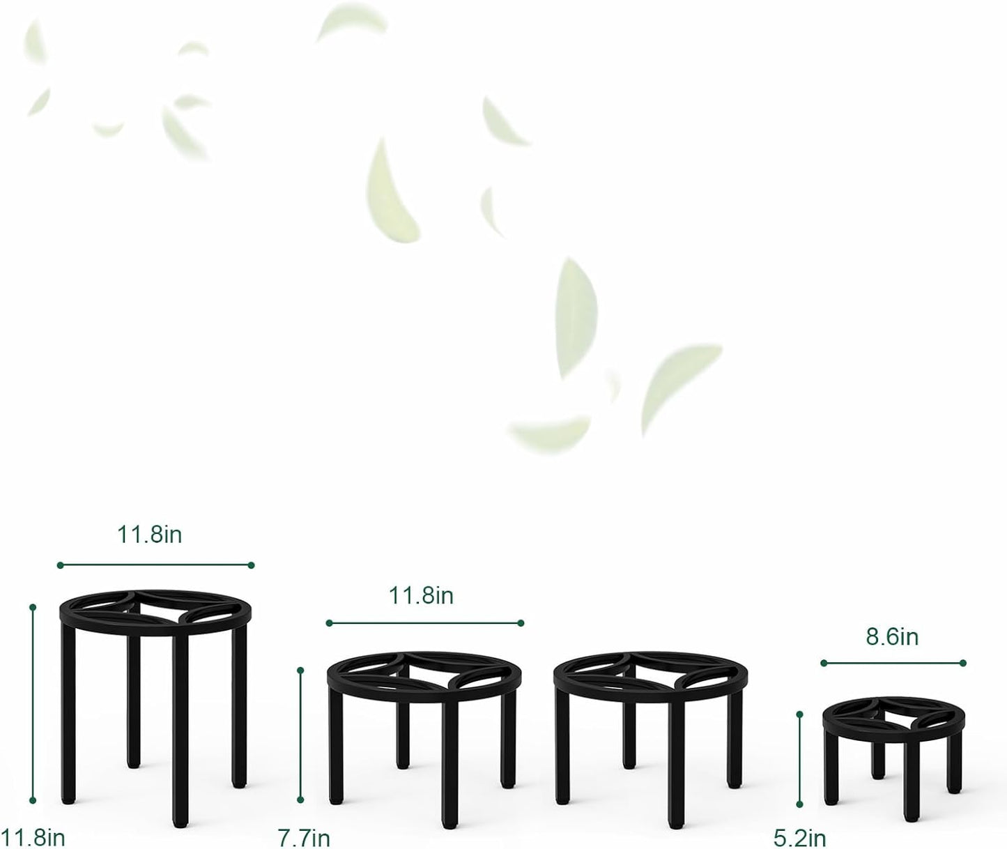 Zhongma Set of 4 Fully Assembled Metal Plant Stand for Heavy Potted Plant for Home Indoor and Outdoor, 220 LBS Capacity & Heavy Duty Construction, Sturdy Plant Riser without Installation Required