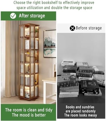 Rotating Bamboo Corner Bookshelf - Stackable Storage Solution, Acrylic Small Bookcase for Bedroom, Living Room, Study - Ideal for Compact Spaces