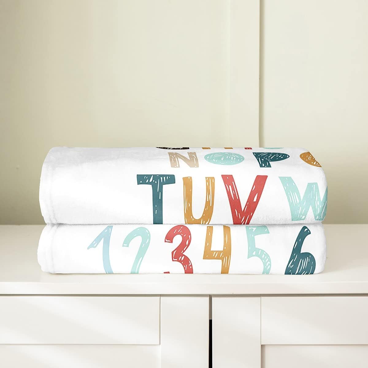 Erosebridal Kids Boys Girls Colorful Digital Number Fleece Blanket Throw, Hand Drawn Alphabet Flannel Blanket All Season Soft, Graffiti Plush Blanket Lightweight