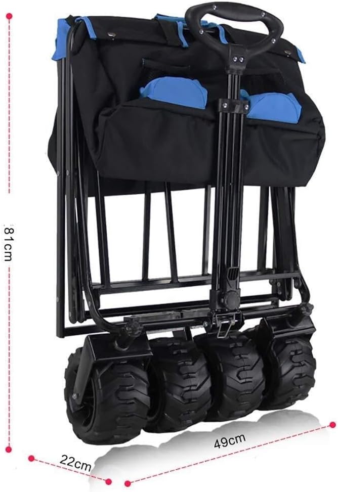 Foldable Wagon with All-Terrain PU Wheels, Telescopic Handle, Dual-Brake, Heavy Duty 80kg Capacity Garden Cart