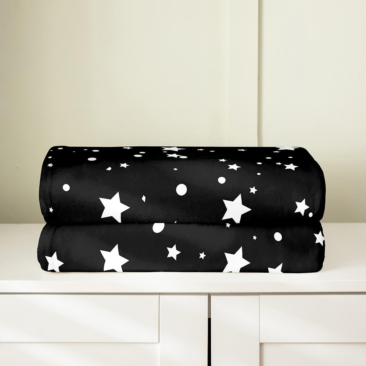 Erosebridal Starry Sky Blanket Twin 60X80 Inch Galaxy Star Throw Blanket for Kids Boys Girls, Outer Space Fleece Blanket, Black and White Geometric Polka Dots Bed Blanket Warm Bedroom Decor