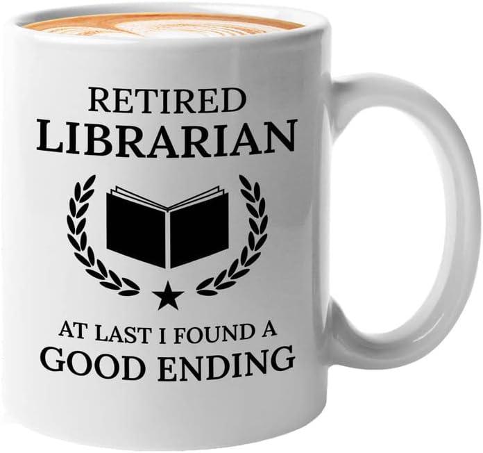 Retirement Coffee Mug 11oz White - Retired Librarian Good Ending - Funny Retired Vintage Gift For Coworker Grandpa Dad Book Lover Librarian Bookworm Writer Reader