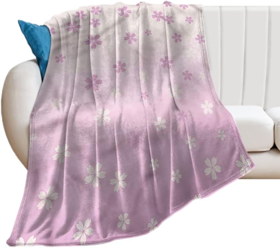 Winter Blankets, Simplistic Oriental Flowers, Keep WarmNature Soft and Cozy Throw Blankets, 50 x 60inches, Cozy Warm Soft Blanket for All Seasons, Pink