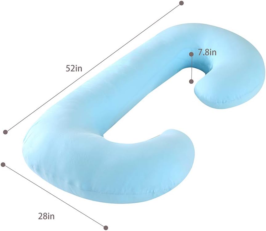 CDEN Pregnancy Pillow, C Shaped Full Body Pillow 52", Maternity Pillow Support for Back, Legs, Neck, HIPS for Pregnant Women with Removable Washable Jersey Cover(LIGHTBLUE)
