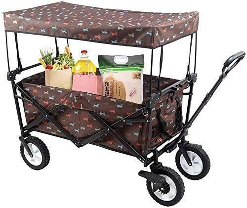 Garden Carts Folding Wagon Cart,Utility Garden Cart Collapsible Outdoor Trolley with Sun/Rain Shade,80 Kg/176 Pounds Capacity,Push Bar for Shopping,Beach