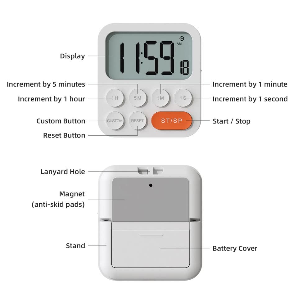 LCD Digital Timer Kitchen Countdown Stopwatch Cooking Clock Time for Shower Study Counter