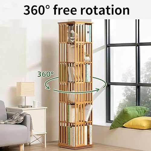 Mobile Storage Rack Freestanding Display Rack Tool Pegboard Garage,Solid Wood 360 Rotating Bookshelf Tower with Swivel Display Rack Bamboo Storage Shelves for Living Room Vertical Bookcase S