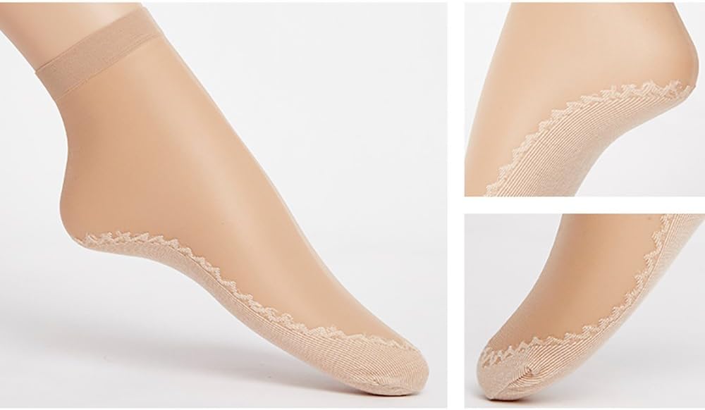 Women's 12 Pairs Silky Anti-Slip Cotton Sole Sheer Ankle High Tights Hosiery Socks Reinforced Toe