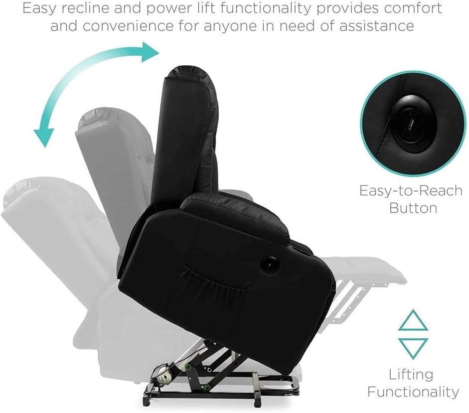 Power Lift Recliner Chair with Heat and Massage, Electric Lift Recliner Chair with USB Ports and Cup Holders, Comfortable Power Recliner Chair for Living Room