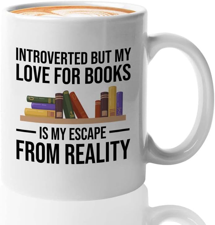Book Lovers Coffee Mug 11oz White - Introvert but my love - Gift For Poets Bookish People Bibliophile Librarian Book Club Reader