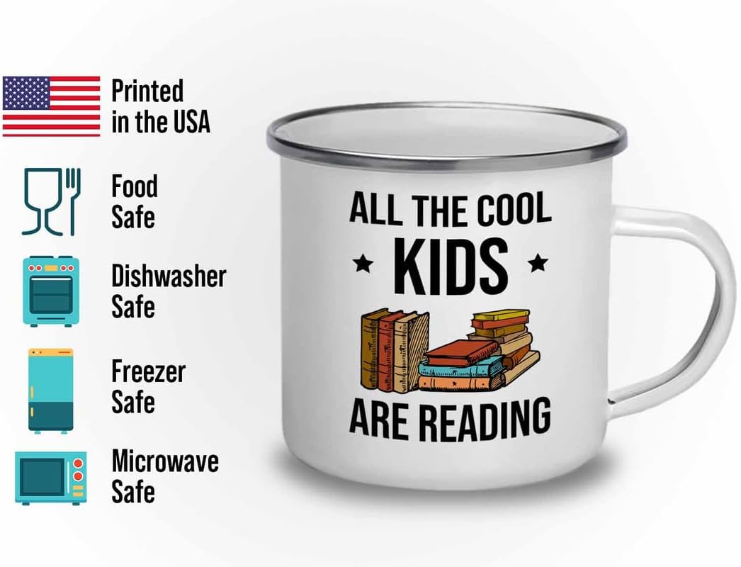 Reading Bookworm Camper Mug 12oz - All The Cool Kids Are Reading - Reading Reader Book Worm I Know Things Book Addict Book Lover Bookish Novelist Librarian Writer